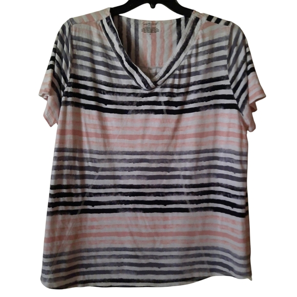 Westbound Tops - Westbound Woman Striped Tee Size 2X